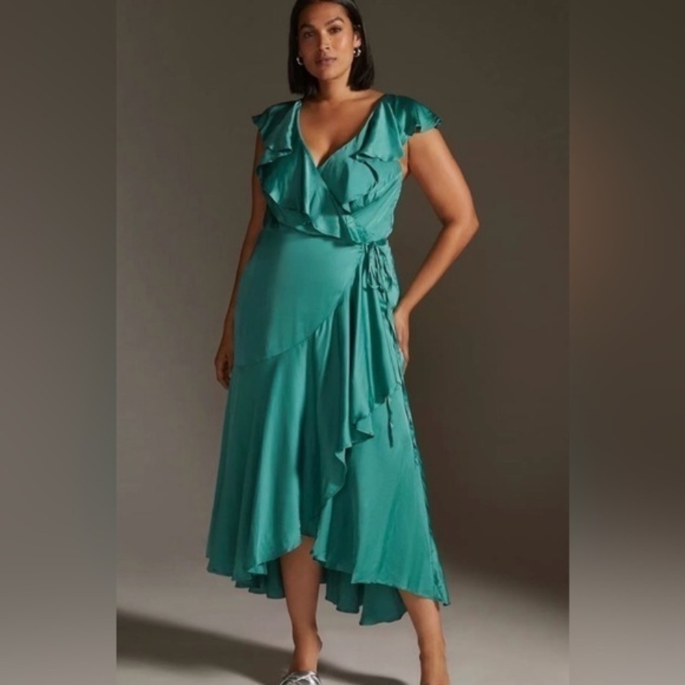 NWT Anthropologie Green Flutter Ruffle Sleeve Wrap Dress 3X